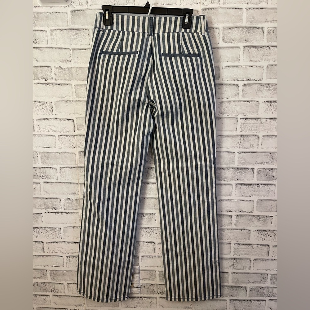 Women’s Anthropologie Alena blue & white striped boot up pants 28P - Picture 3 of 6